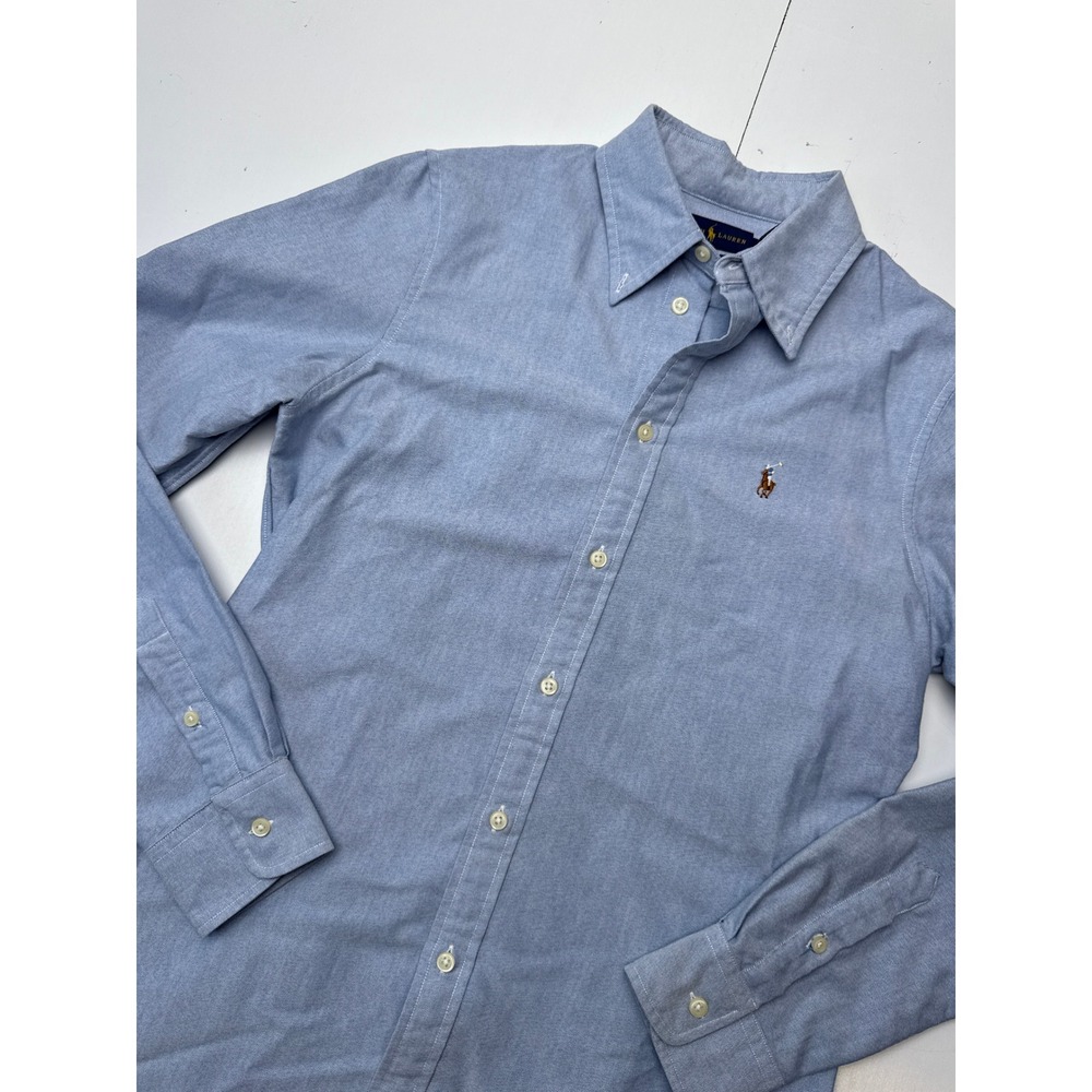 Ralph Lauren Mens Custom Fit Oxford Shirt Blue Long Sleeve Size Medium Logo